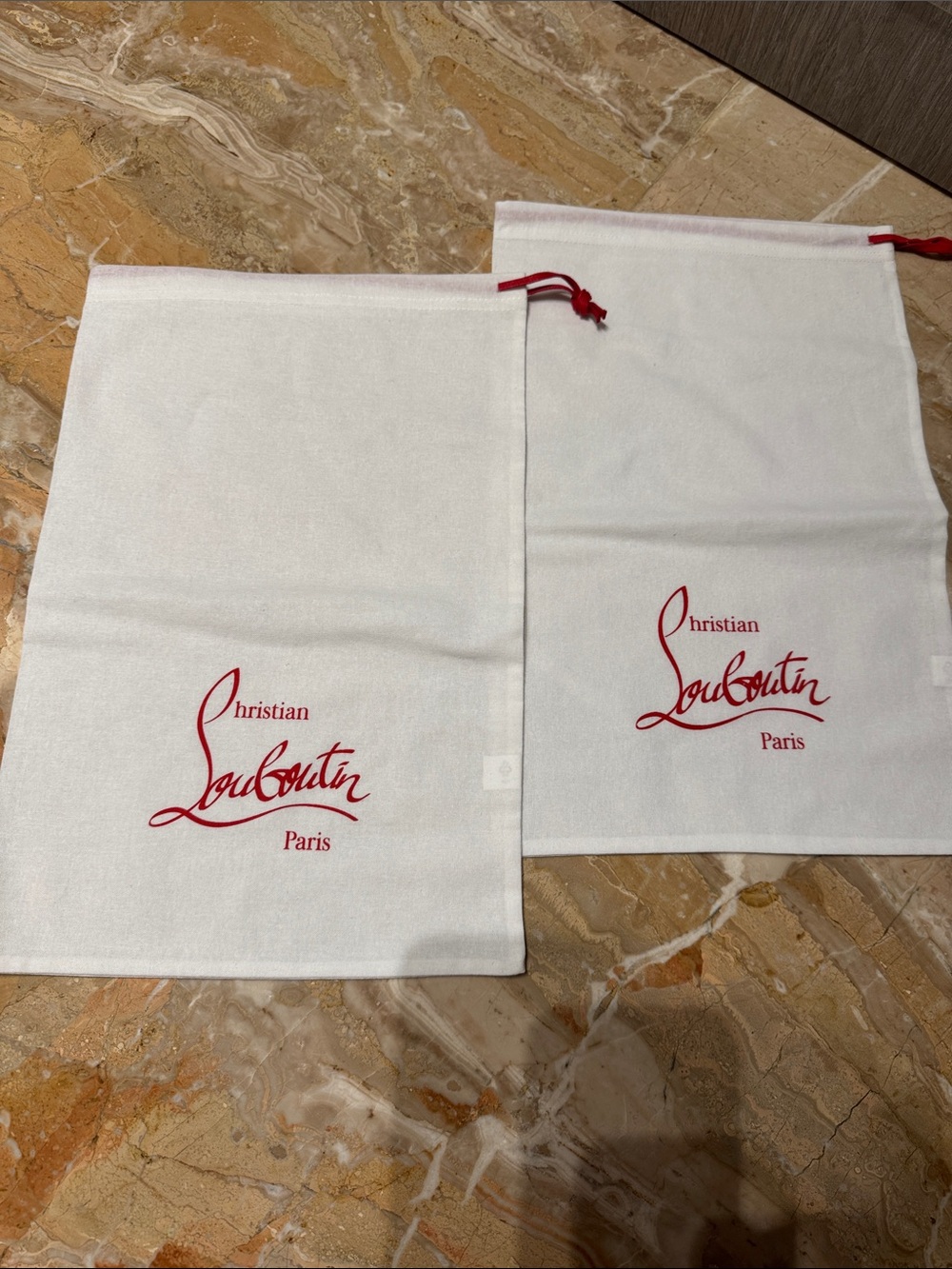 Christian Louboutin White Dust Bags with Red Logo and Drawstring (Pair)